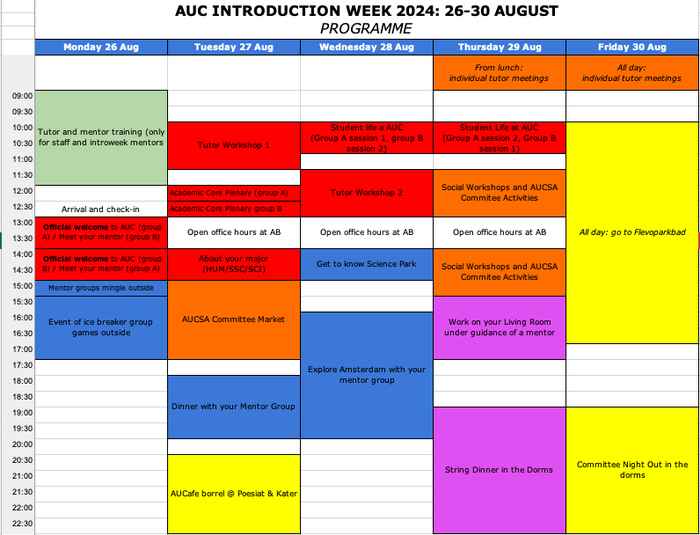 Introduction week timetable