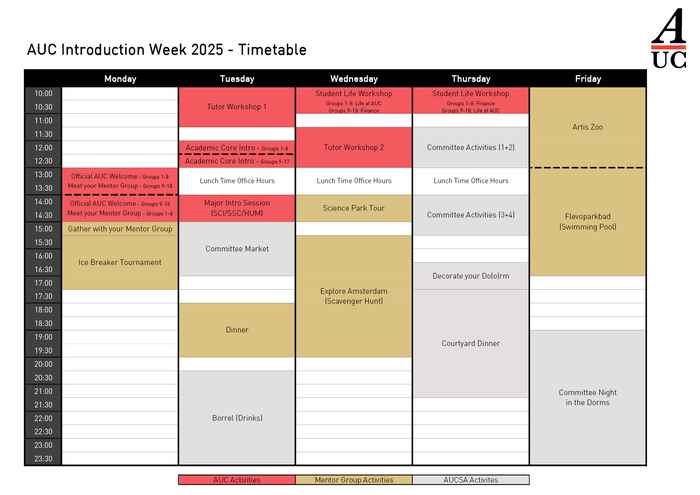 Introduction Week Timetable 2025